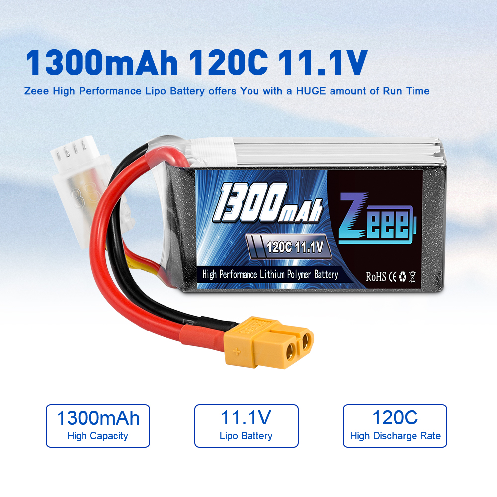 11.1V 120C 1300mAh soft pack with XT60