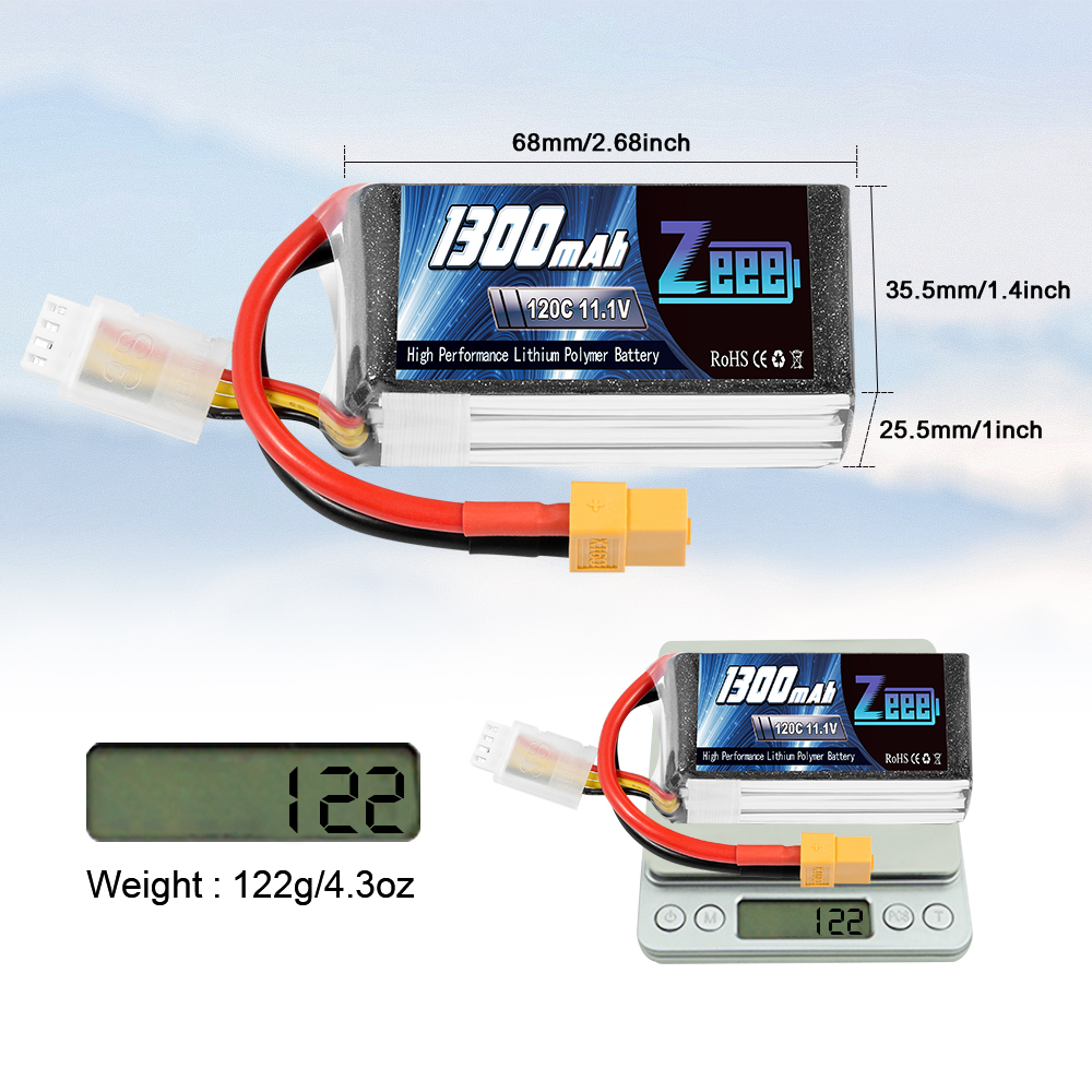 11.1V 120C 1300mAh soft pack with XT60