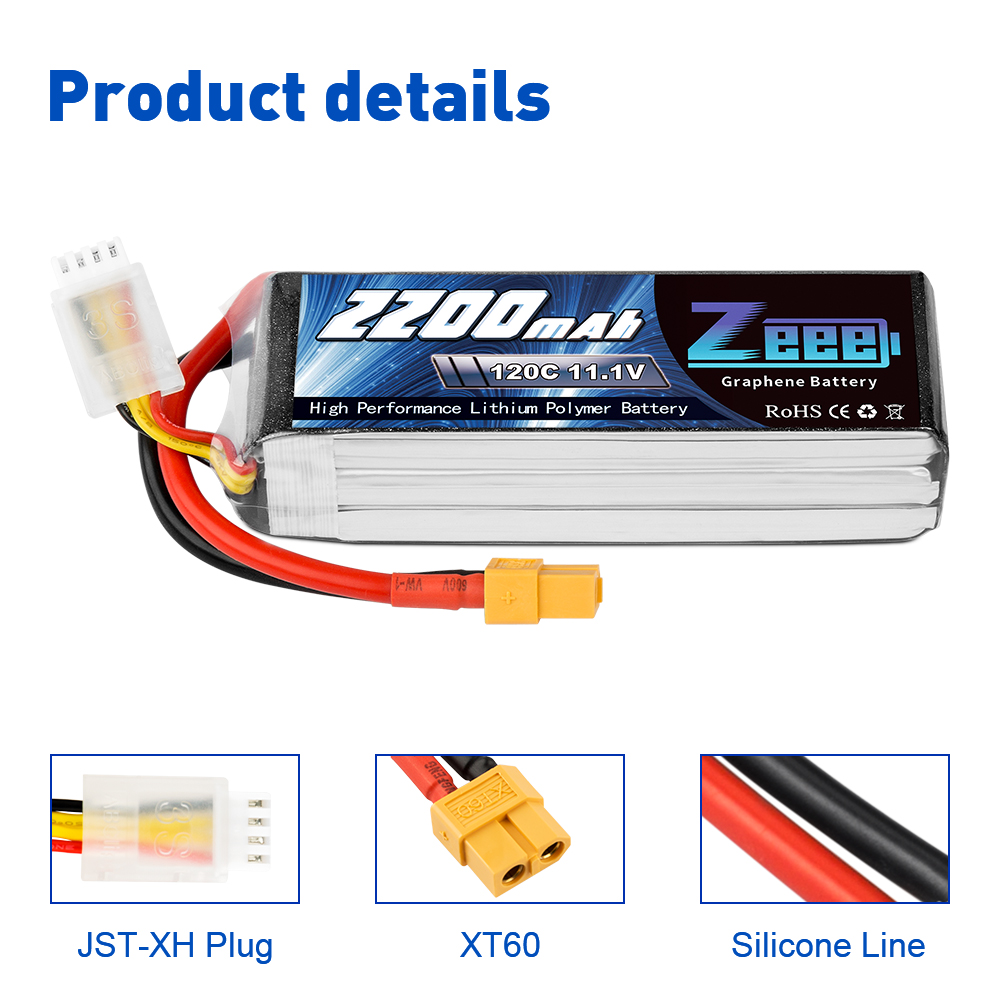 11.1V 120C 2200mAh soft pack with XT60