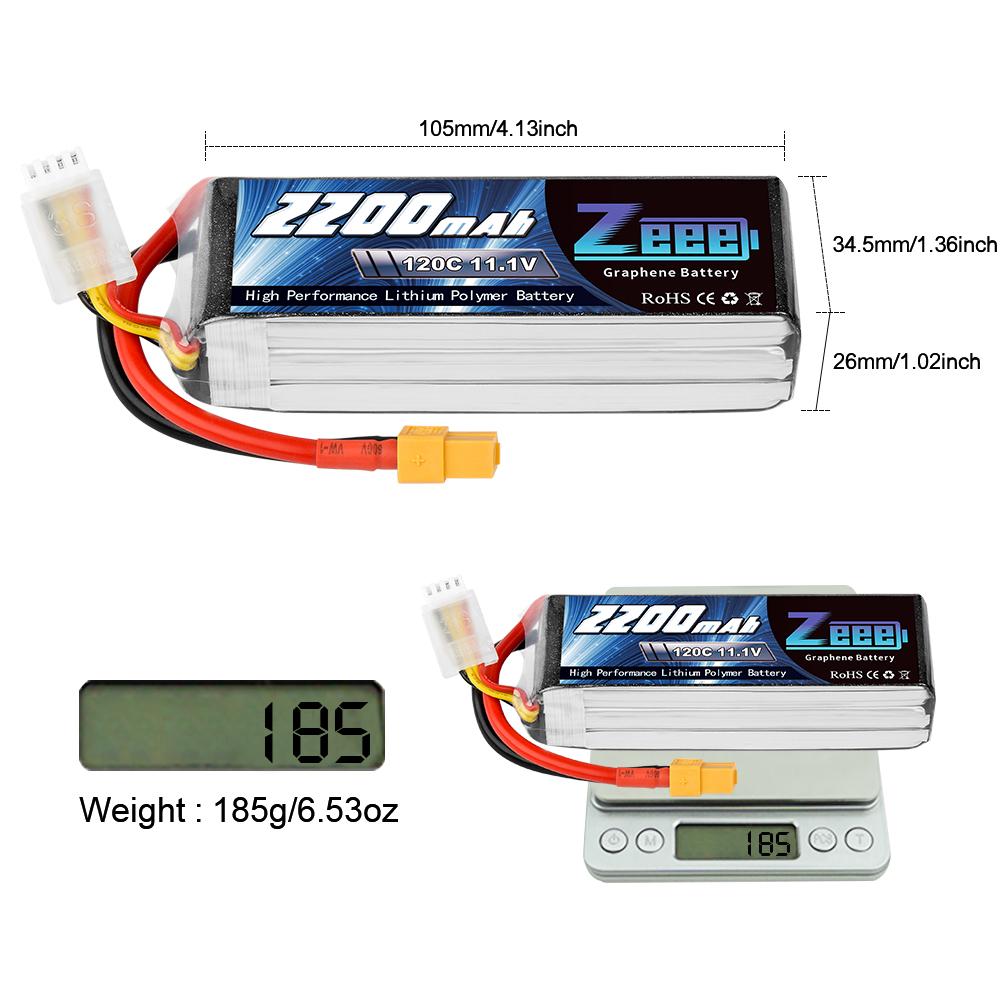 11.1V 120C 2200mAh soft pack with XT60