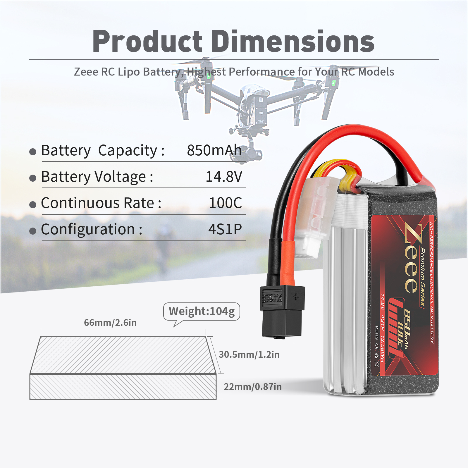 850mah 100C 14.8V soft pack with XT60