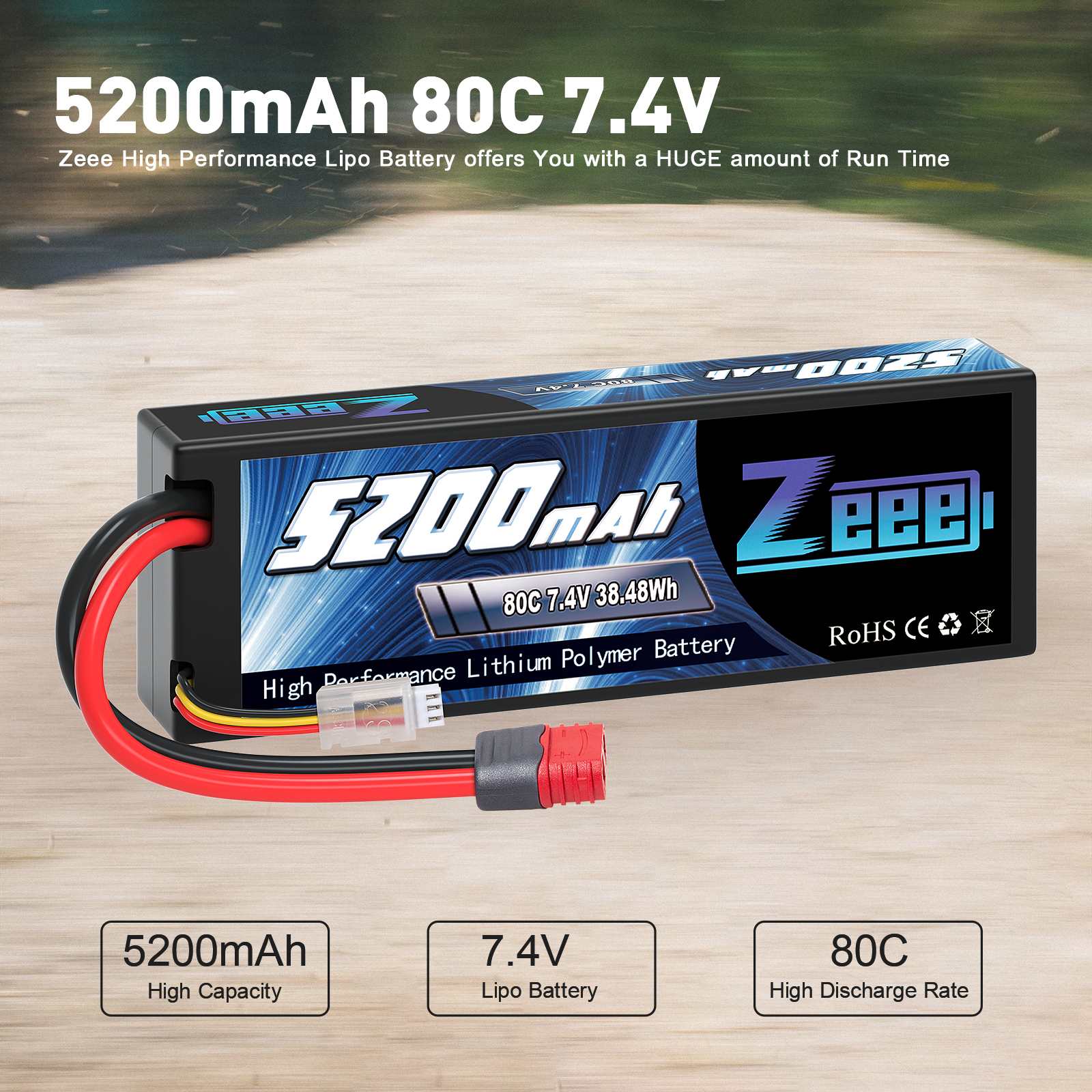 5200mAh 80C 7.4V Deans