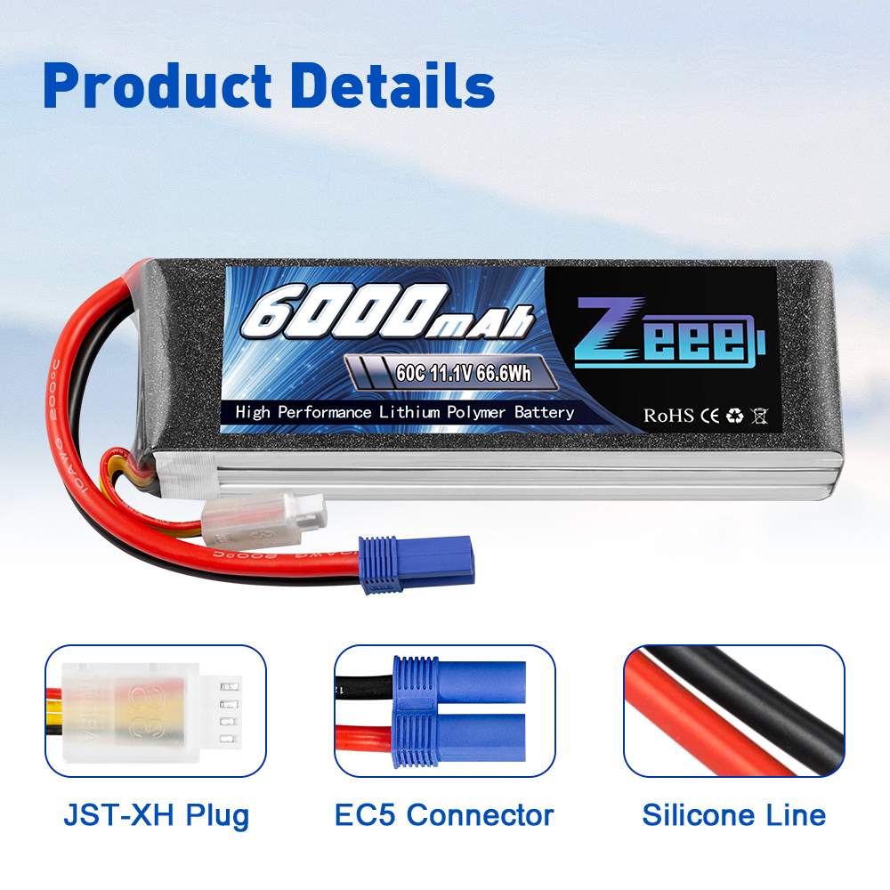 11.1V 60C 6000mAh soft pack with EC5