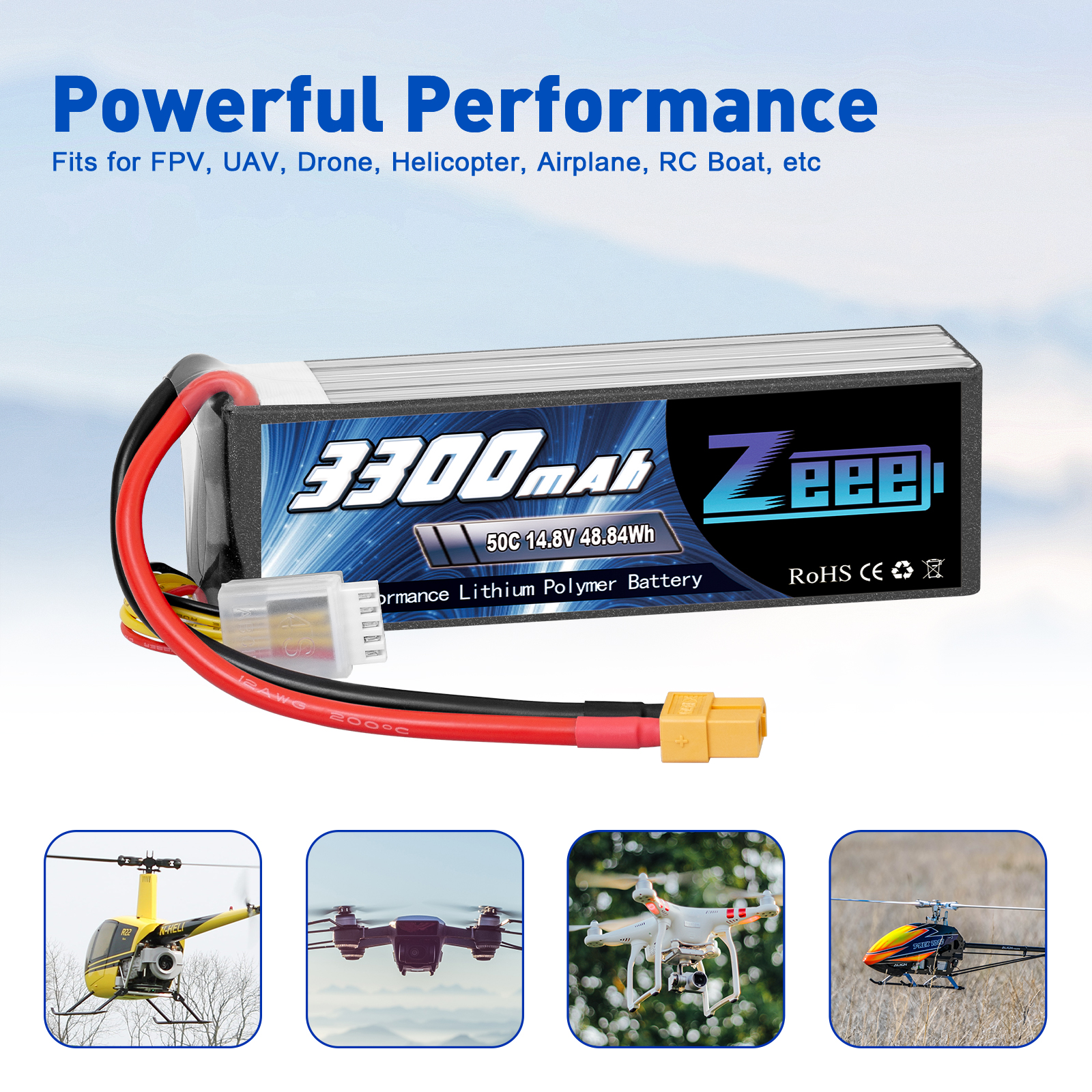 14.8V 50C 3300mAh soft pack with XT60