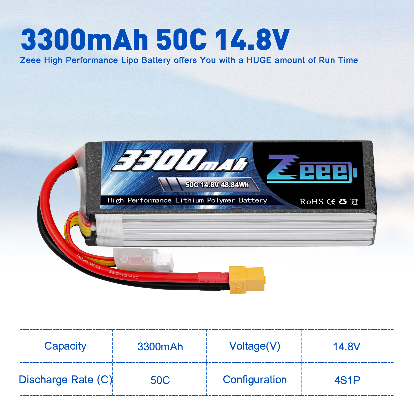 14.8V 50C 3300mAh soft pack with XT60