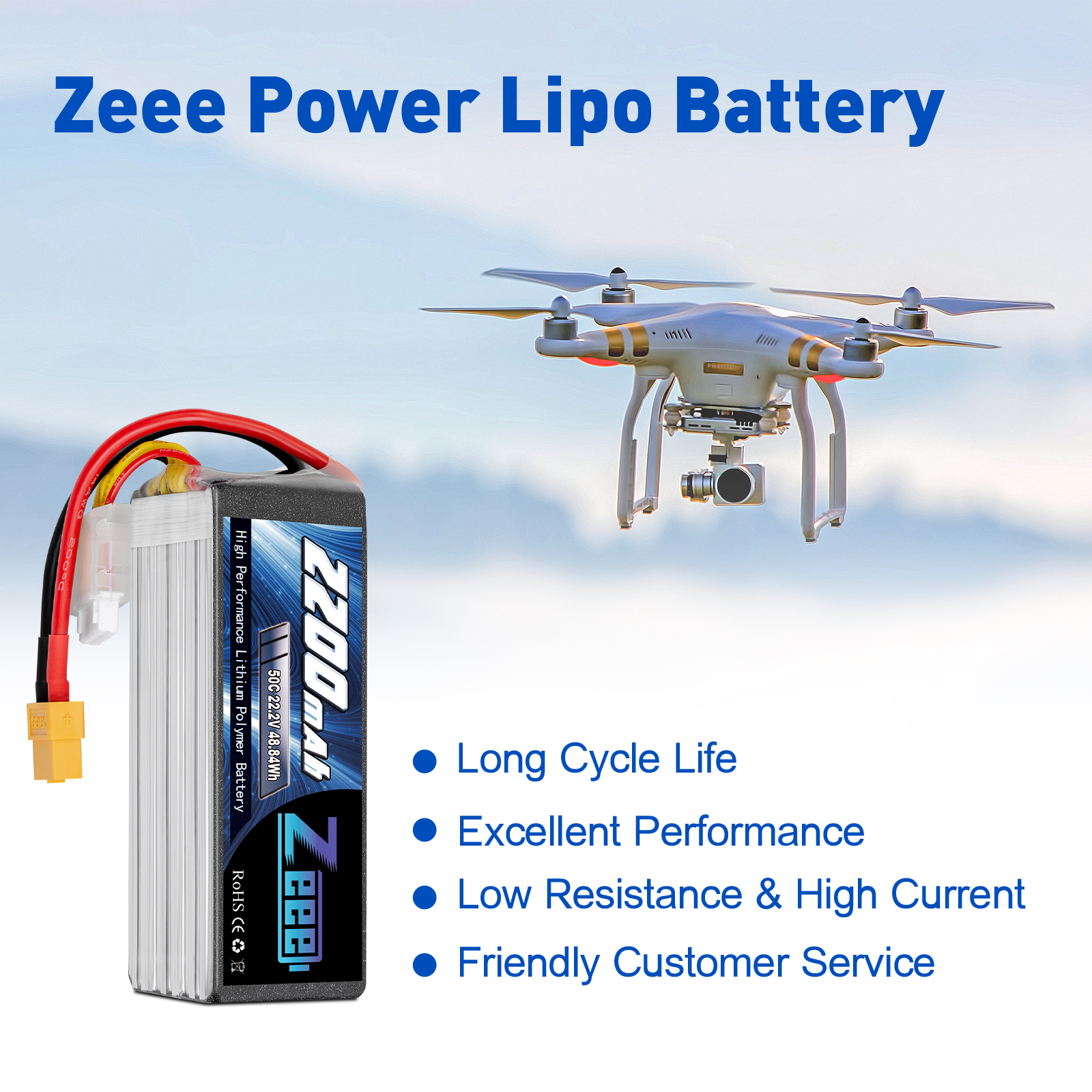 22.2V 50C 2200mAh soft pack with XT60