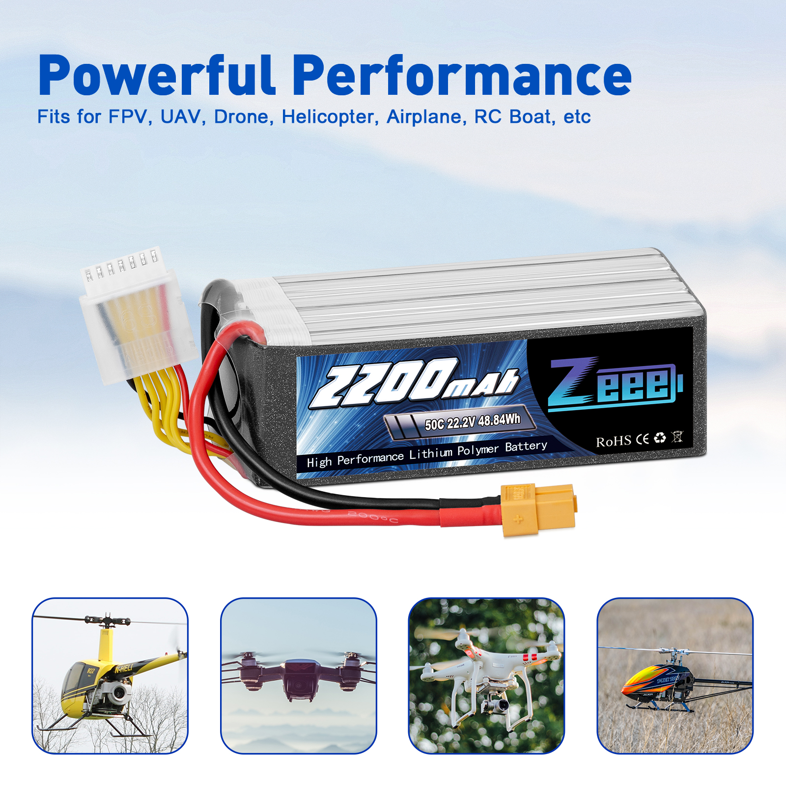 22.2V 50C 2200mAh soft pack with XT60