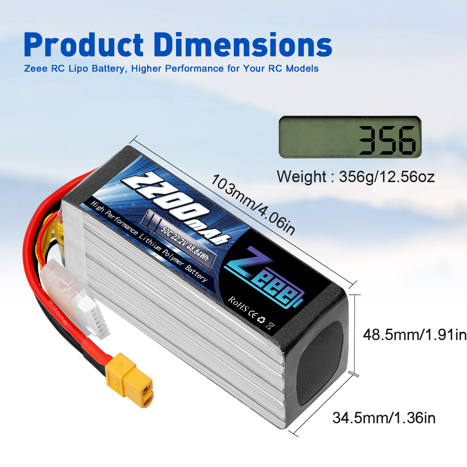 22.2V 50C 2200mAh soft pack with XT60