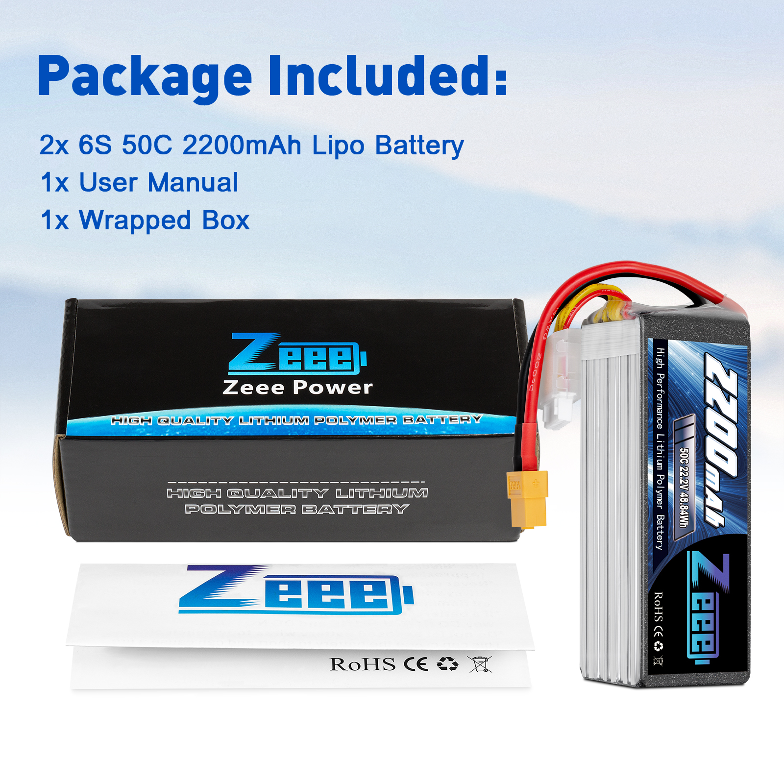 22.2V 50C 2200mAh soft pack with XT60