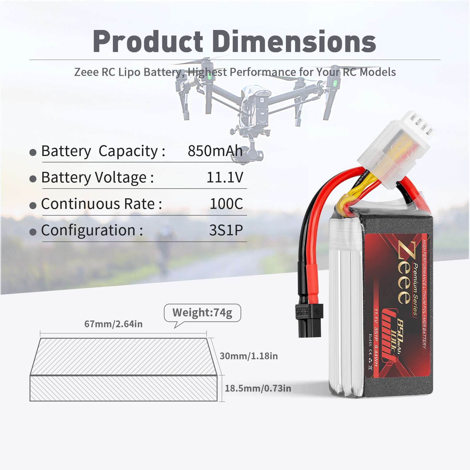 850mah 100C 11.1V soft pack with XT30