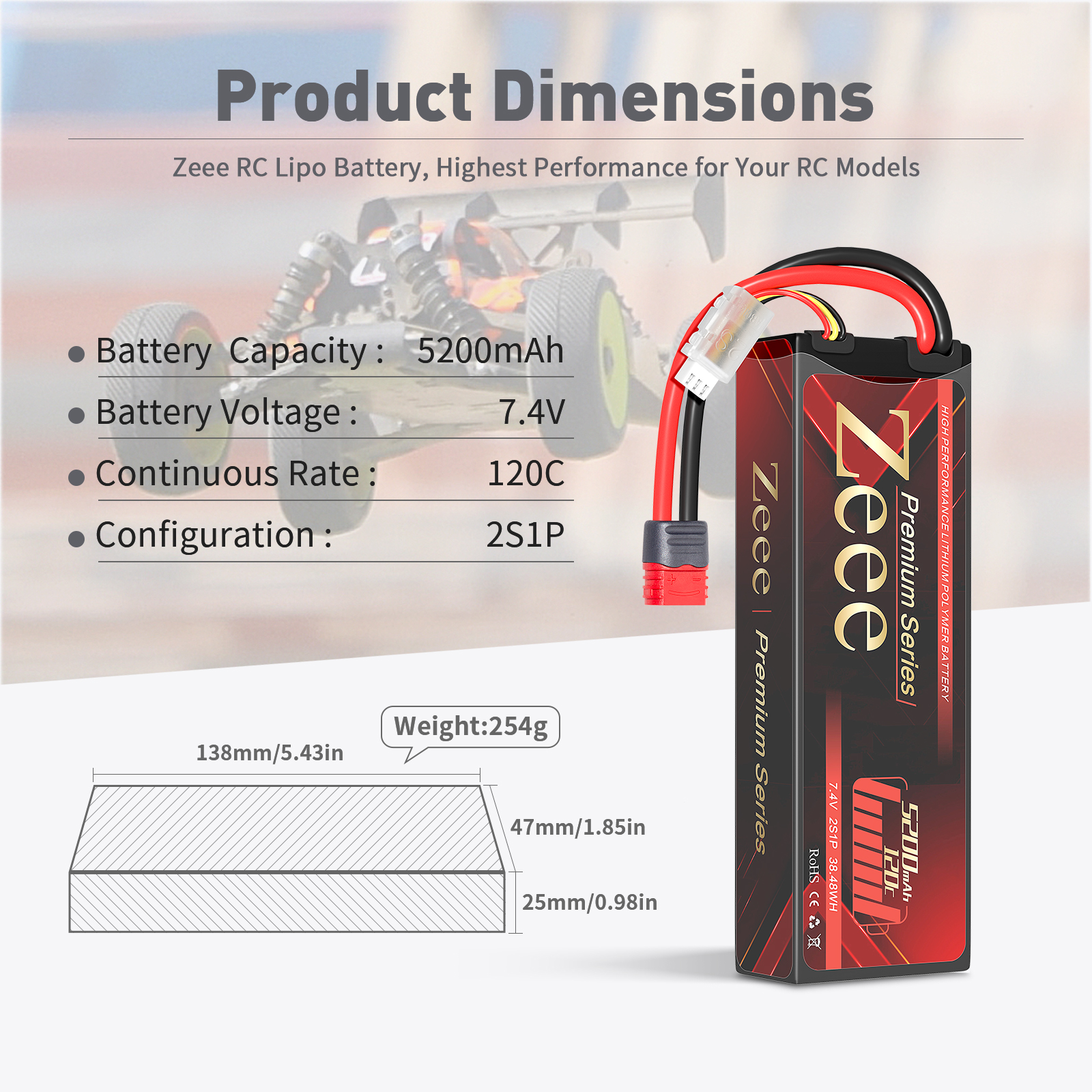 5200mah 120C 7.4V Deans