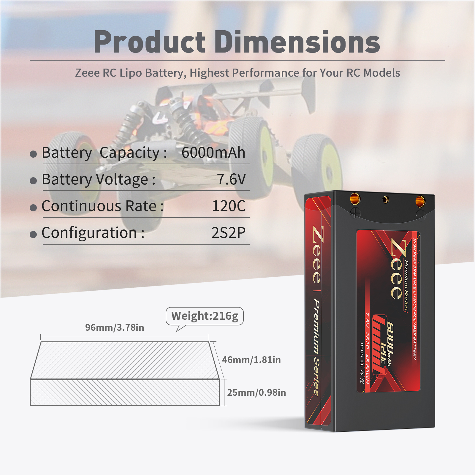 6000mah 120C 7.6V bullet