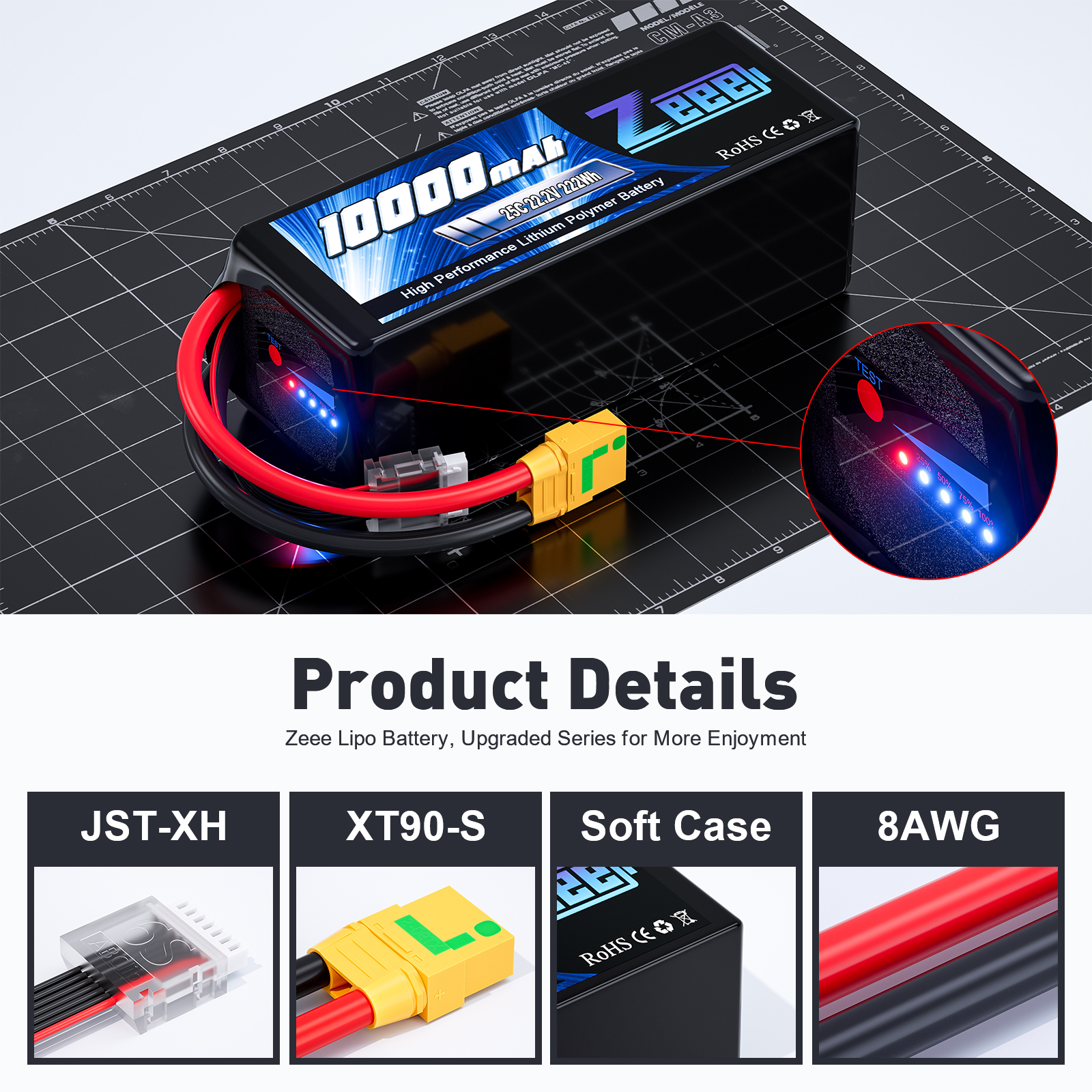 Zeee high capacity FPV 6S lipo battery 10000mAh 25C 22.2V FPV/UAV/drone battery for multi-axis drone